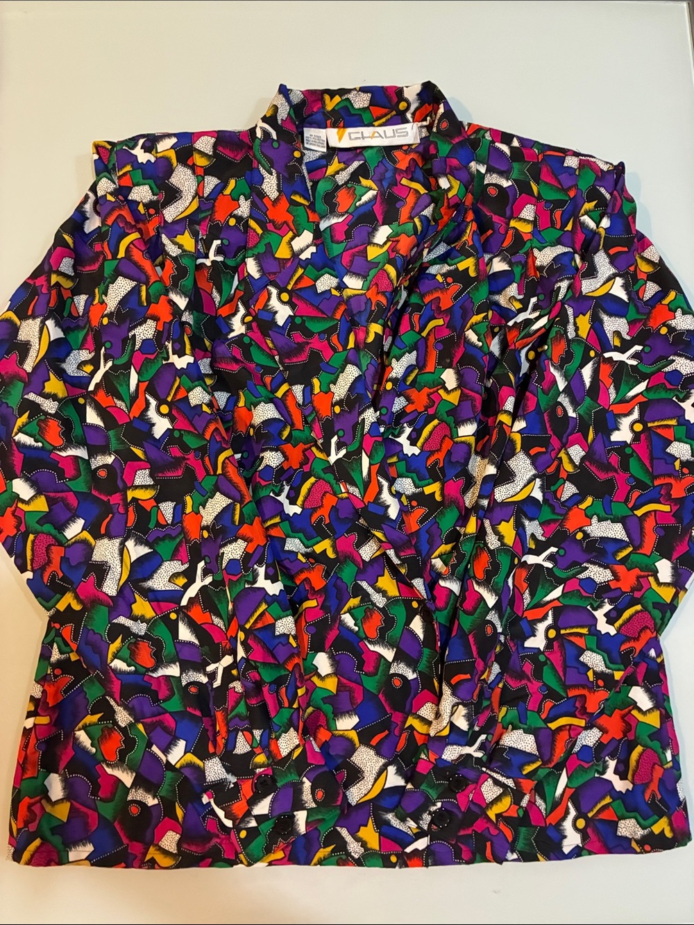 AMAZING vintage 1980s?  Chaus  Abstract colors pop double breasted blouse - Picture 10 of 11